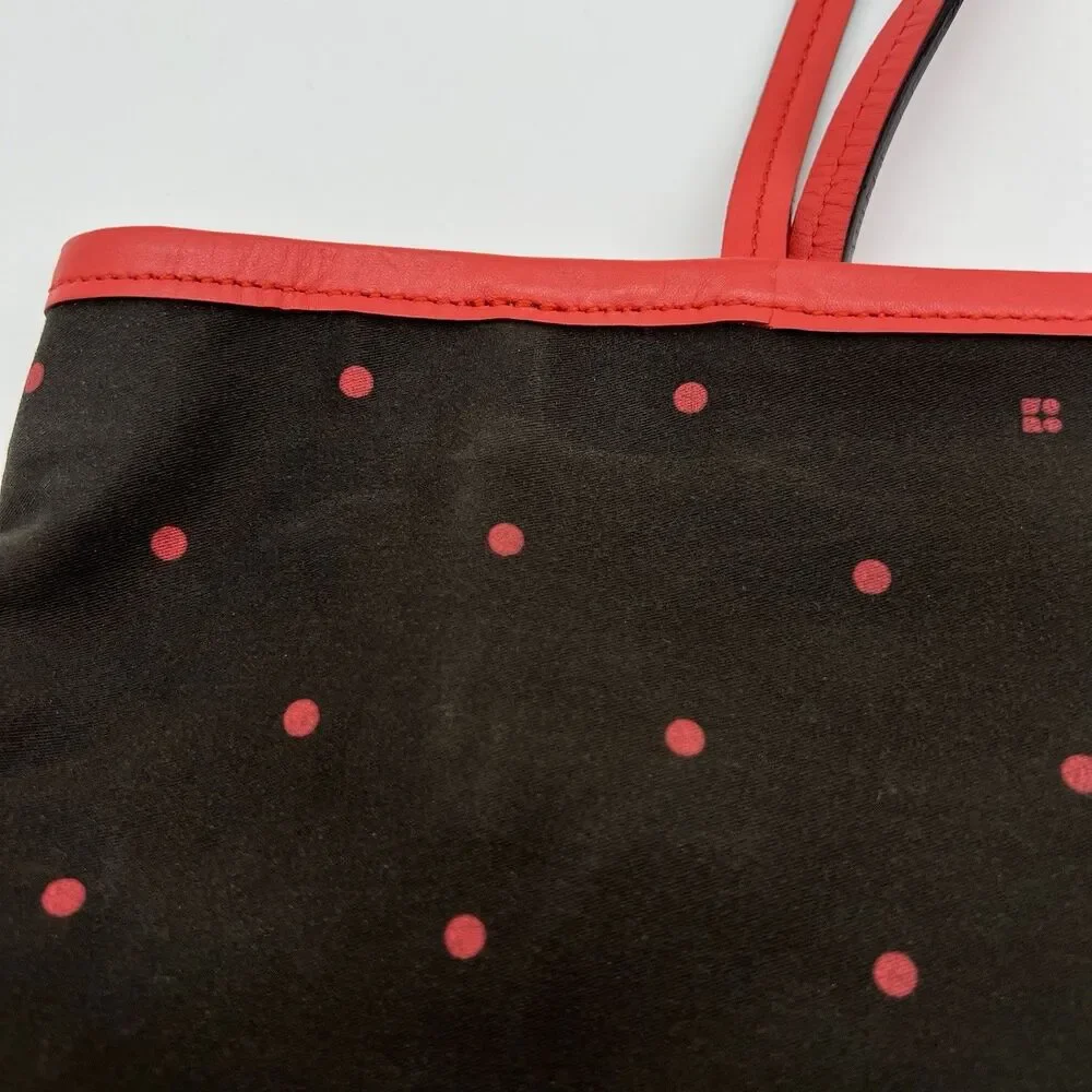 Kate Spade NY BROWN CANVAS PINK LEATHER TRIM TOTE SHOULDER BAG HANDBAG PURSE